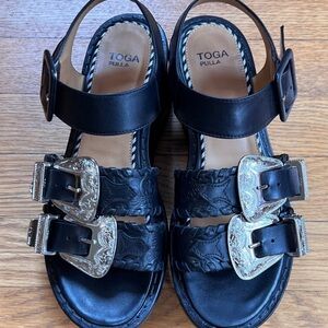 toga pulla black leather platform sandals - size 36.5